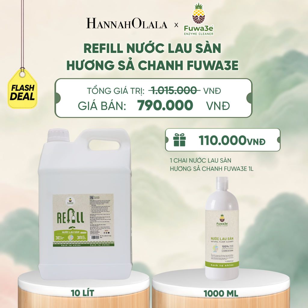  REFILL NƯỚC LAU SÀN SẢ CHANH FUWA3E ECO- ENZYME VỎ DỨA 10 LÍT - DEAL 15 - A1943 