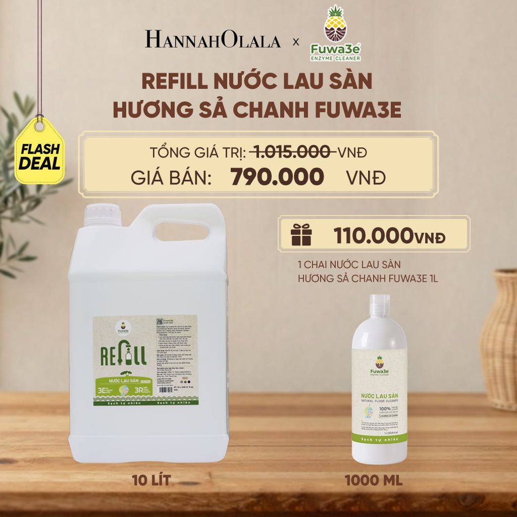  REFILL NƯỚC LAU SÀN SẢ CHANH FUWA3E ECO- ENZYME VỎ DỨA 10 LÍT - DEAL 15 - D188 