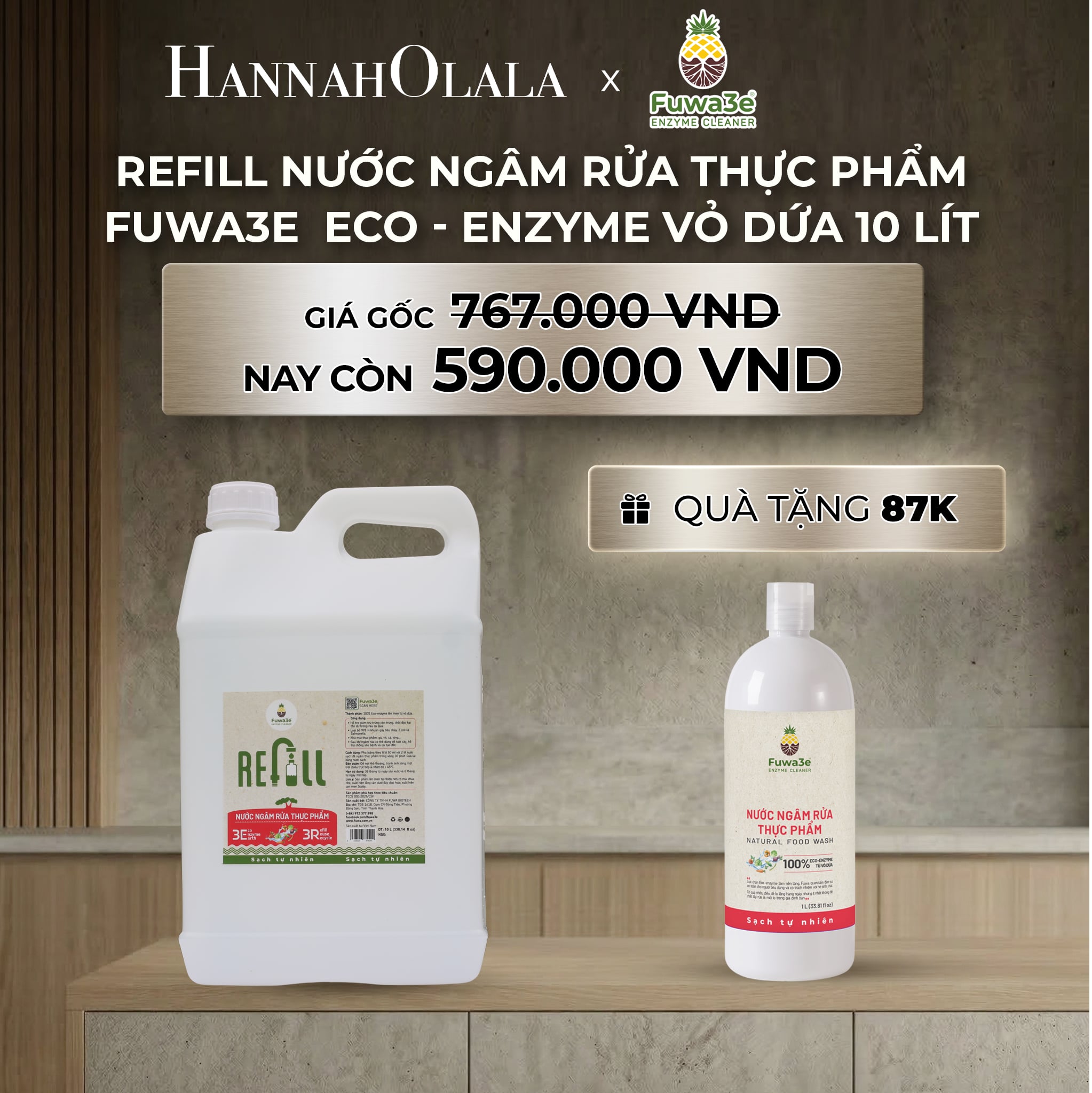 B294_deal 15: refill nước ngâm rửa thực phẩm fuwa3e eco- enzyme vỏ dứa 10lít