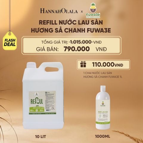  REFILL NƯỚC LAU SÀN SẢ CHANH FUWA3E ECO-ENZYME VỎ DỨA 10 LÍT - DEAL 15 - E25 