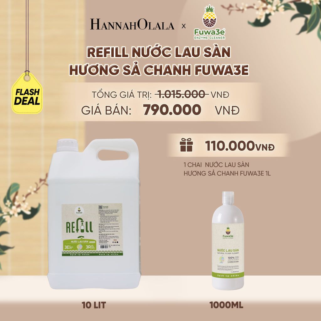  REFILL NƯỚC LAU SÀN SẢ CHANH FUWA3E ECO-ENZYME VỎ DỨA 10 LÍT - DEAL 15 - A2166 