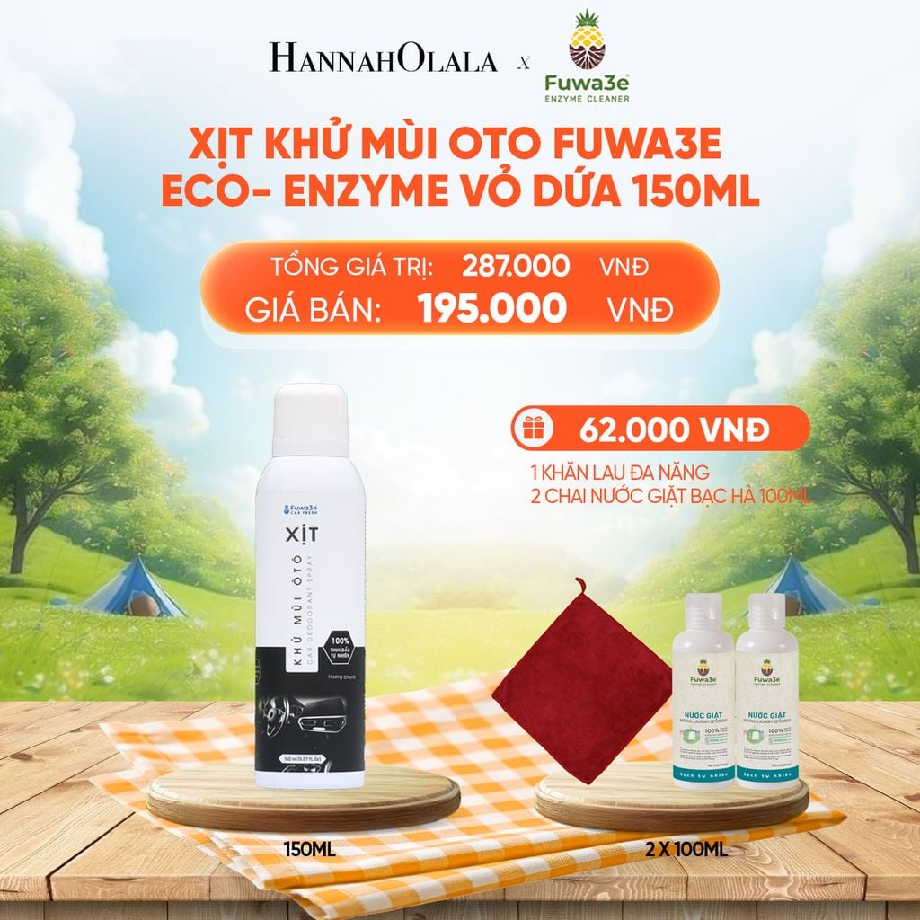  XỊT KHỬ MÙI OTO FUWA3E ECO- ENZYME VỎ DỨA 150ML - DEAL 18 
