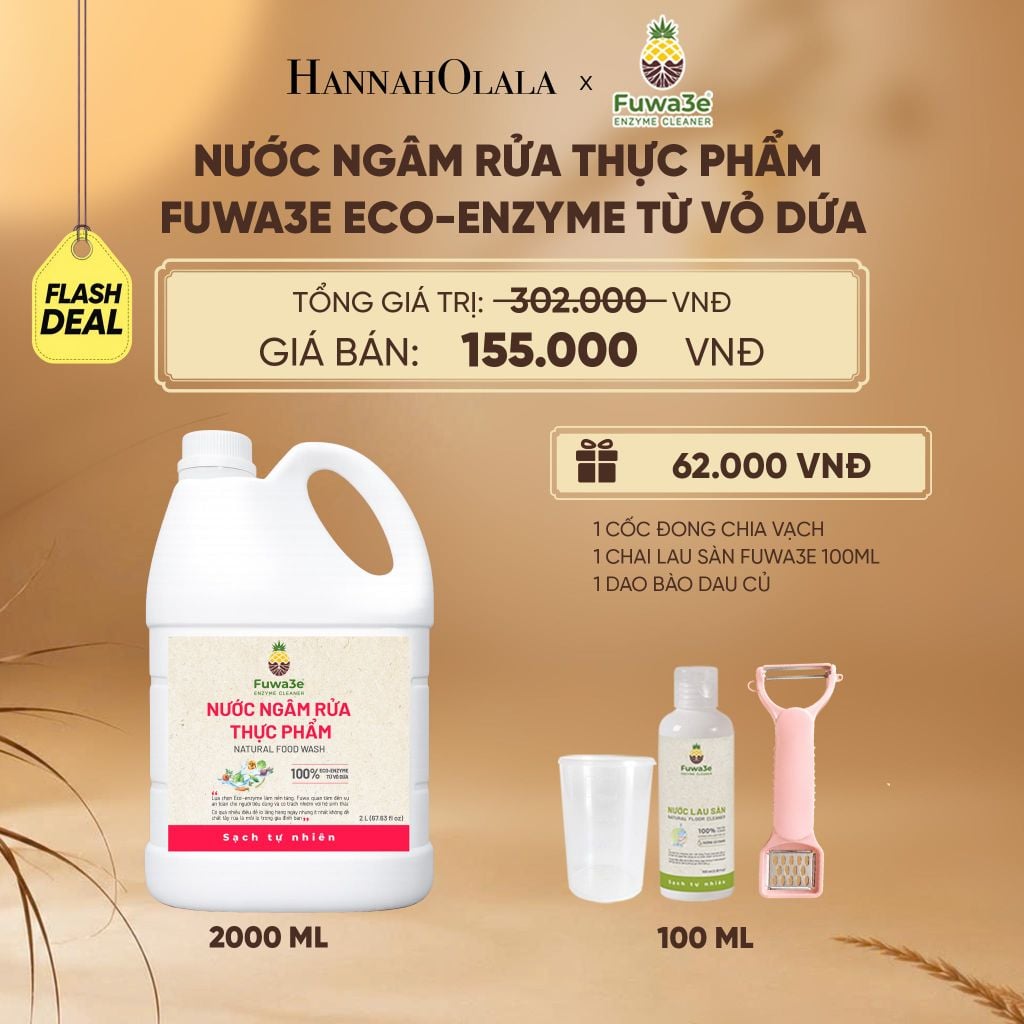  NƯỚC NGÂM RỬA THỰC PHẨM FUWA3E LÀM SẠCH RAU CỦ QUẢ, KHỬ MÙI CÁ THỊT 2L - DEAL 18 - E39 