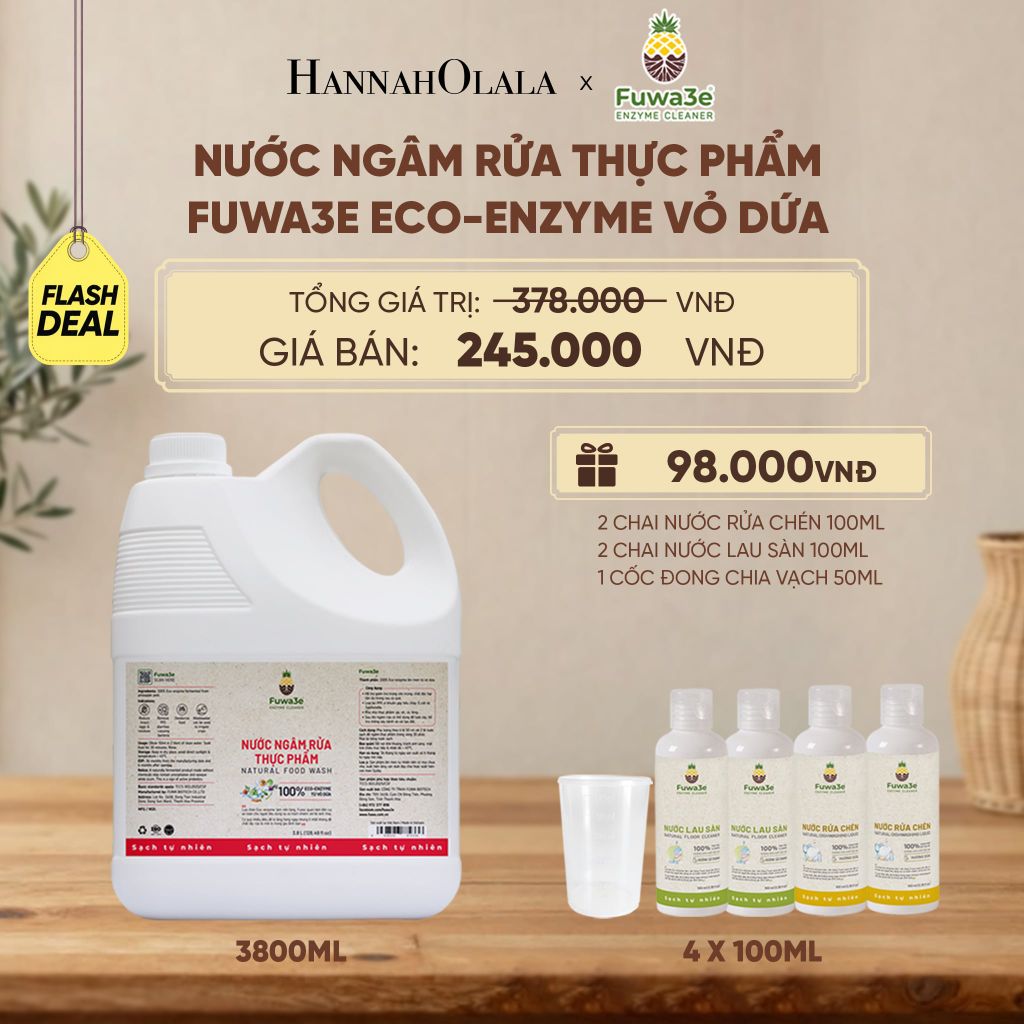  NƯỚC NGÂM RỬA THỰC PHẨM FUWA3E LÀM SẠCH RAU CỦ QUẢ, KHỬ MÙI CÁ THỊT 3.8L - DEAL 1 - D182 