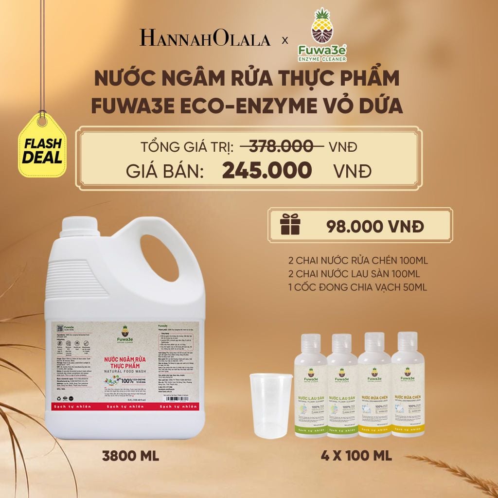  NƯỚC NGÂM RỬA THỰC PHẨM FUWA3E LÀM SẠCH RAU CỦ QUẢ, KHỬ MÙI CÁ THỊT 3.8L - DEAL 1 