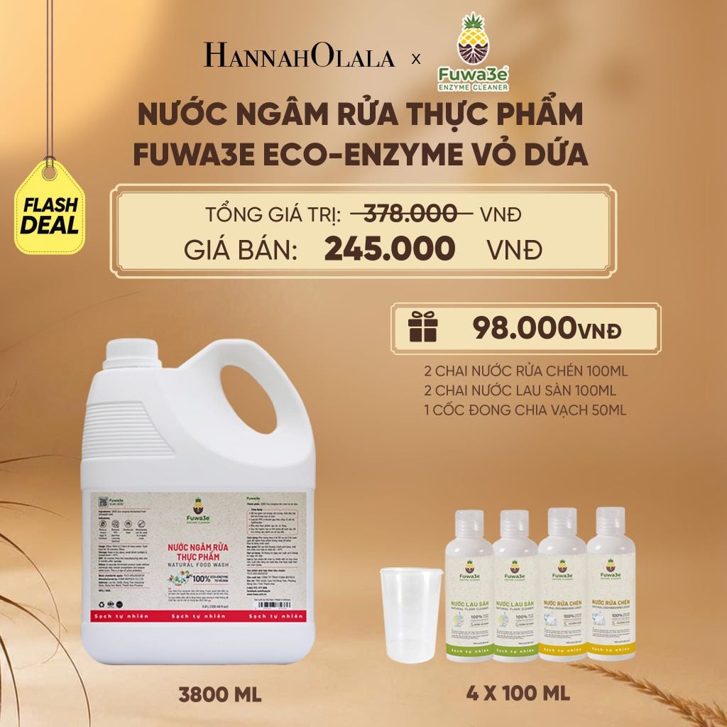  NƯỚC NGÂM RỬA THỰC PHẨM FUWA3E LÀM SẠCH RAU CỦ QUẢ, KHỬ MÙI CÁ THỊT 3.8L - DEAL 1 - E19 