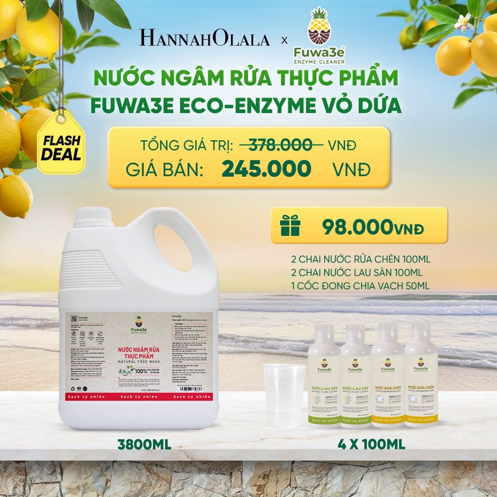  NƯỚC NGÂM RỬA THỰC PHẨM FUWA3E LÀM SẠCH RAU CỦ QUẢ KHỬ MÙI CÁ THỊT 3.8L - DEAL 1 
