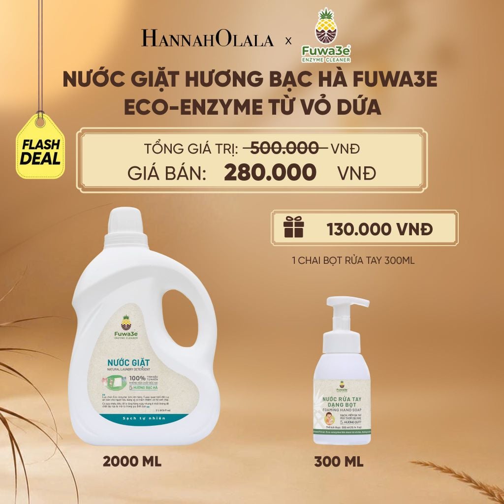  NƯỚC GIẶT BẠC HÀ FUWA3E ECO-ENZYME VỎ DỨA 2 LÍT - DEAL 20 