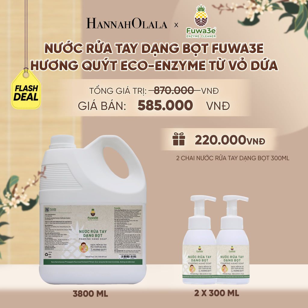  NƯỚC RỬA TAY FUWA3E ECO-ENZYME VỎ DỨA 3L8 - DEAL 22 - A2174 