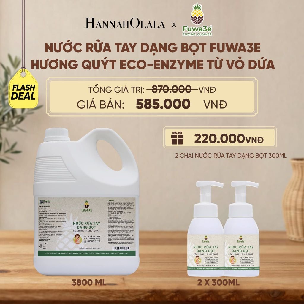  NƯỚC RỬA TAY FUWA3E ECO-ENZYME VỎ DỨA 3L8 - DEAL 22 - D196 