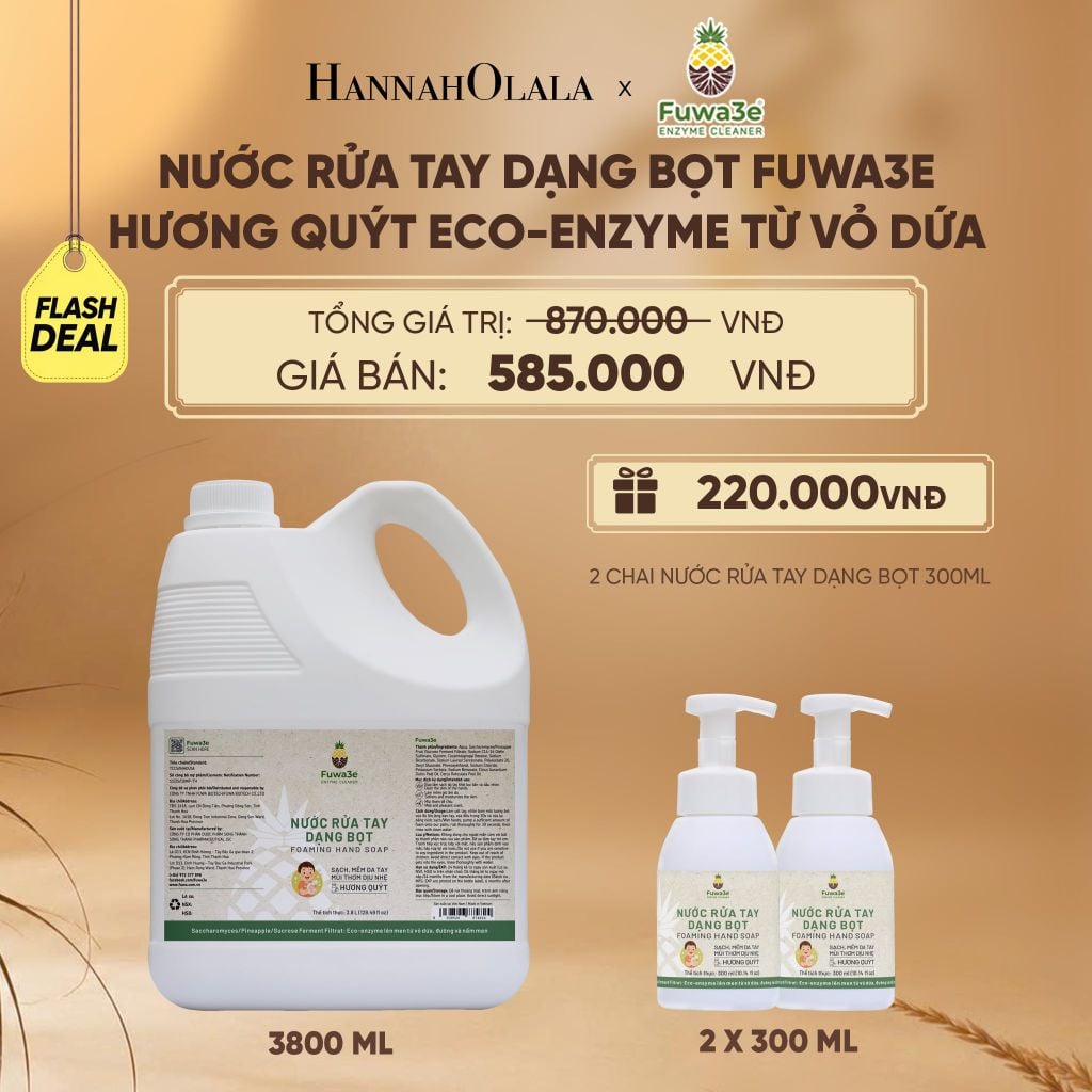  NƯỚC RỬA TAY FUWA3E ECO-ENZYME VỎ DỨA 3L8 - DEAL 22 - E33 