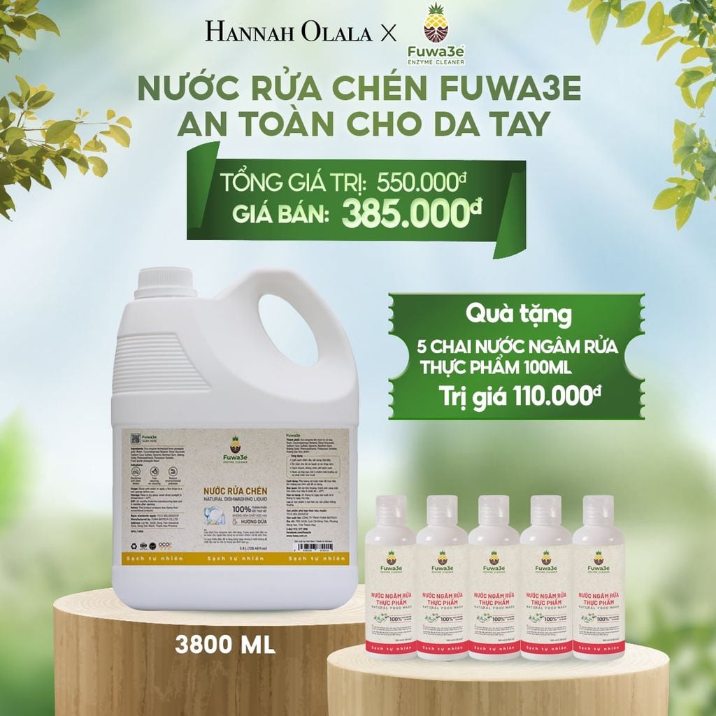  E13_DEAL 2: NƯỚC RỬA CHÉN FUWA3E ECO- ENZYME VỎ DỨA AN TOÀN CHO DA TAY 3.8L 