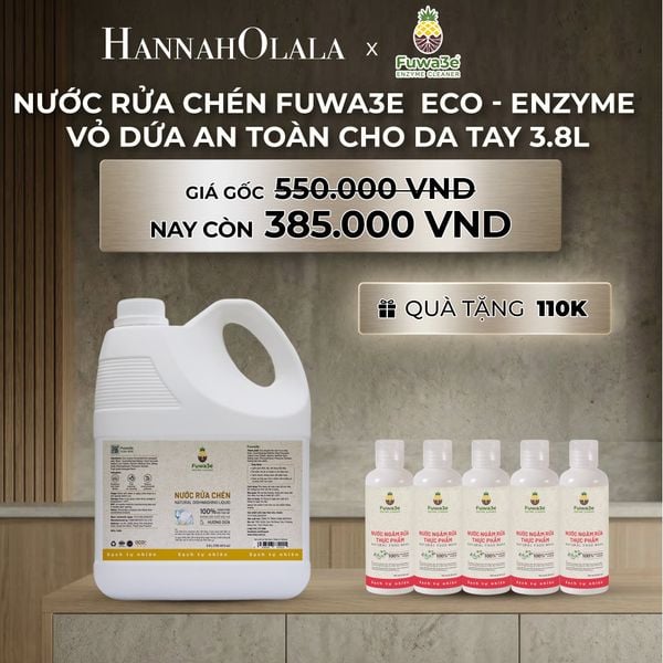  B295_DEAL 2: NƯỚC RỬA CHÉN FUWA3E ECO- ENZYME VỎ DỨA AN TOÀN CHO DA TAY 3.8L 