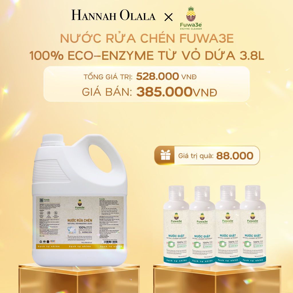  C413_DEAL 2: NƯỚC RỬA CHÉN FUWA3E ECO- ENZYME VỎ DỨA AN TOÀN CHO DA TAY 3.8L 