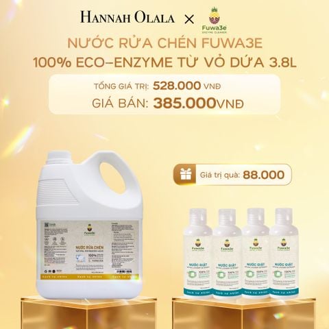  C413_DEAL 2: NƯỚC RỬA CHÉN FUWA3E ECO- ENZYME VỎ DỨA AN TOÀN CHO DA TAY 3.8L 