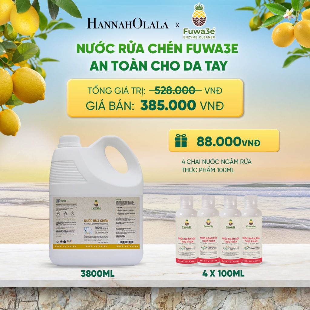  NƯỚC RỬA CHÉN FUWA3E ECO-ENZYME VỎ DỨA AN TOÀN CHO DA TAY 3.8L - DEAL 2 