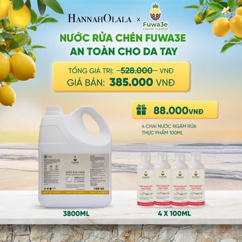  NƯỚC RỬA CHÉN FUWA3E ECO-ENZYME VỎ DỨA AN TOÀN CHO DA TAY 3.8L - DEAL 2 