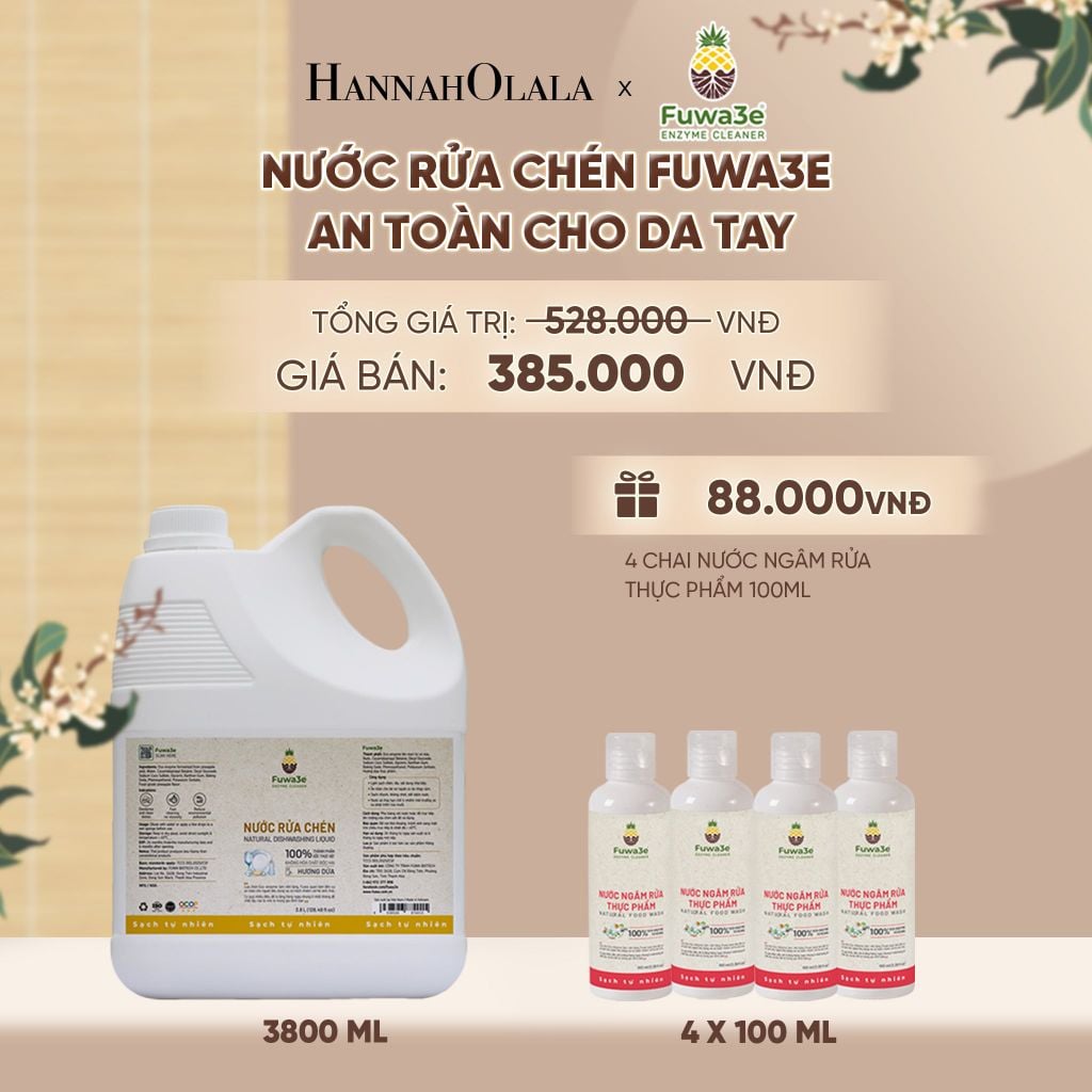  NƯỚC RỬA CHÉN FUWA3E ECO-ENZYME VỎ DỨA AN TOÀN CHO DA TAY 3.8L - DEAL 2 - A2171 