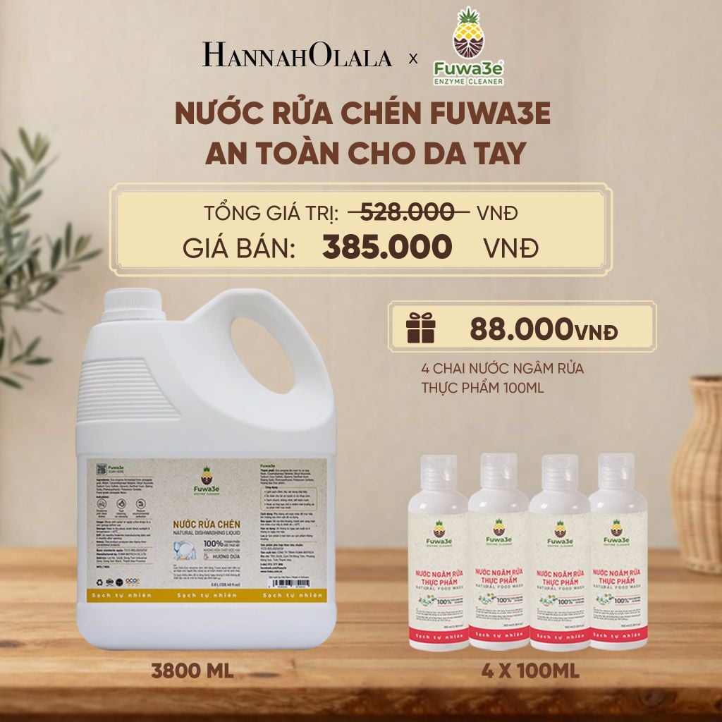  NƯỚC RỬA CHÉN FUWA3E ECO- ENZYME VỎ DỨA AN TOÀN CHO DA TAY 3.8L - DEAL 2 - D193 