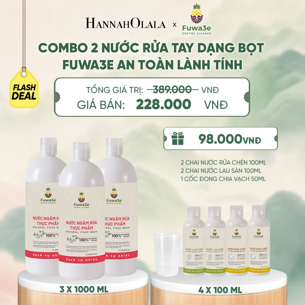  COMBO 3 CHAI NƯỚC NGÂM RỬA THỰC PHẨM FUWA3E LÀM SẠCH RAU CỦ QUẢ, KHỬ MÙI CÁ THỊT 1L - DEAL 4 - A1954 