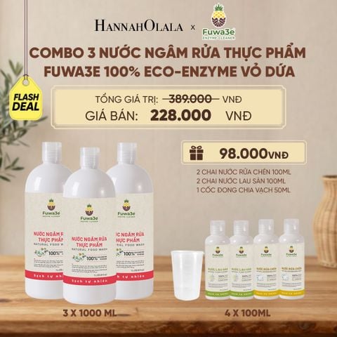  COMBO 3 CHAI NƯỚC NGÂM RỬA THỰC PHẨM FUWA3E LÀM SẠCH RAU CỦ QUẢ, KHỬ MÙI CÁ THỊT 1L - DEAL 4 - D199 