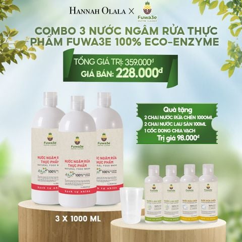  E15_DEAL 4: COMBO 3 CHAI NƯỚC NGÂM RỬA THỰC PHẨM FUWA3E LÀM SẠCH RAU CỦ QUẢ, KHỬ MÙI CÁ THỊT 1L 