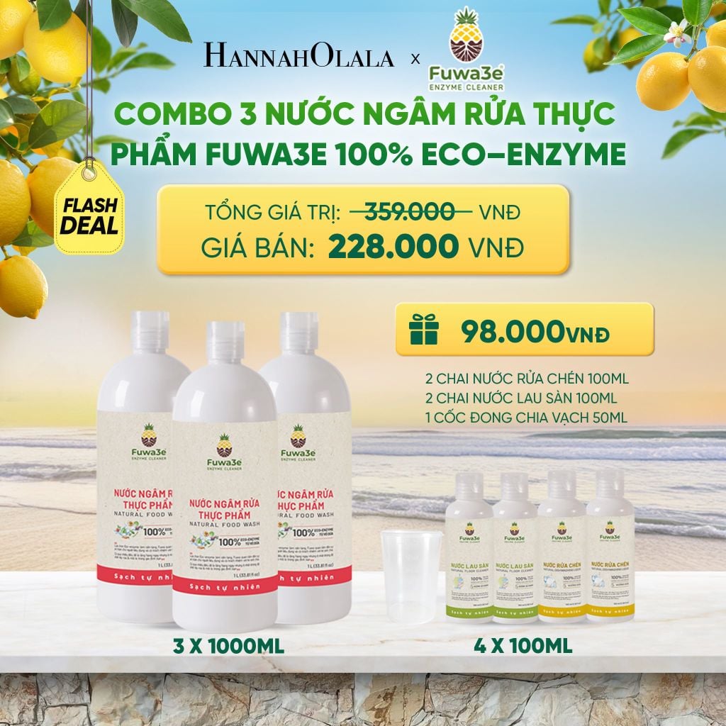  COMBO 3 CHAI NƯỚC NGÂM RỬA THỰC PHẨM FUWA3E LÀM SẠCH RAU CỦ QUẢ KHỬ MÙI CÁ THỊT 1L - DEAL 4 