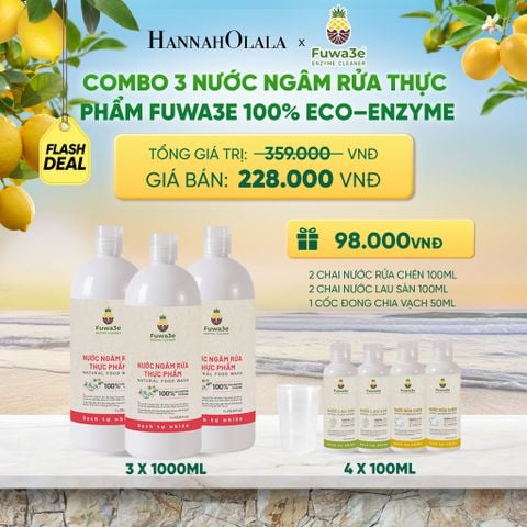  COMBO 3 CHAI NƯỚC NGÂM RỬA THỰC PHẨM FUWA3E LÀM SẠCH RAU CỦ QUẢ KHỬ MÙI CÁ THỊT 1L - DEAL 4 