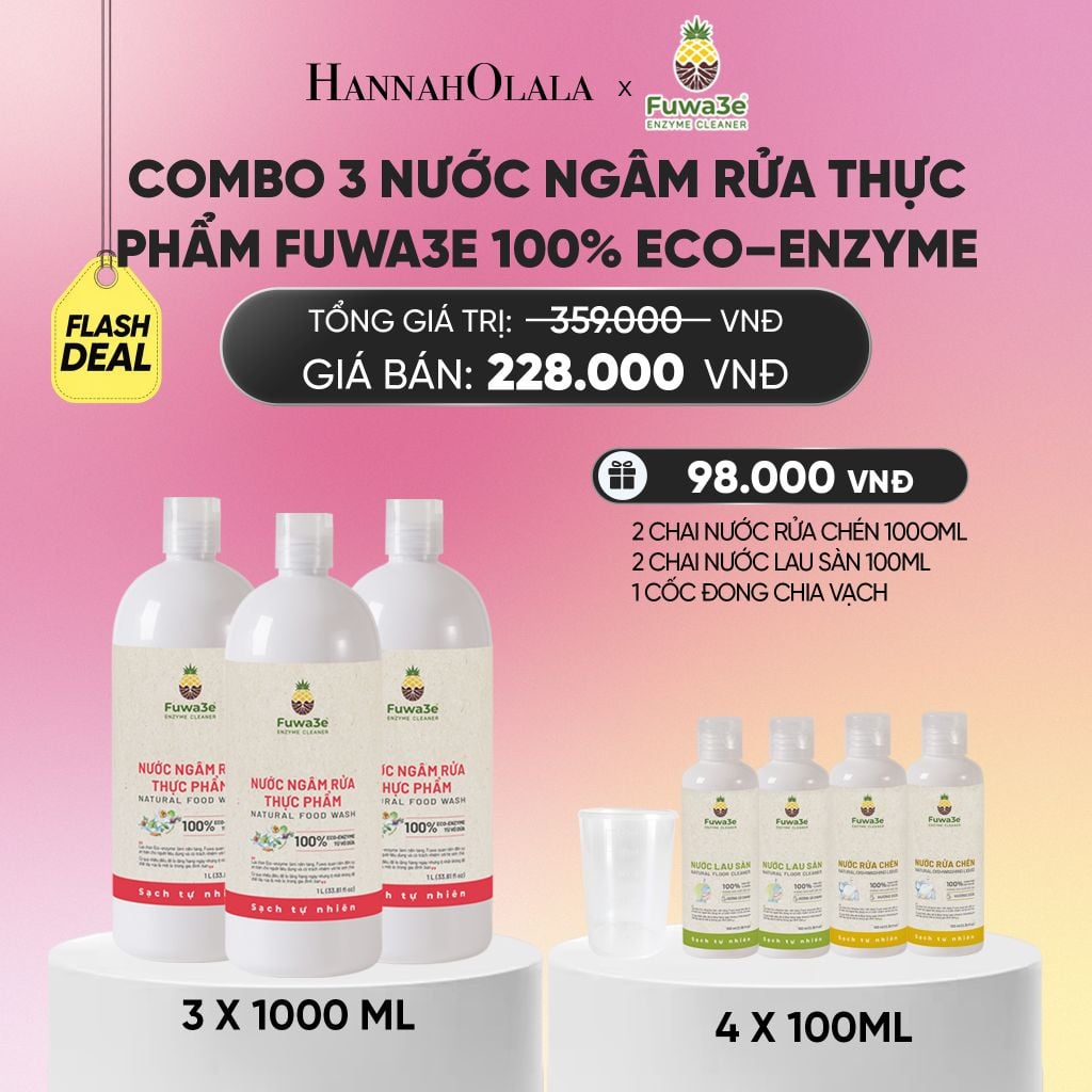  COMBO 3 CHAI NƯỚC NGÂM RỬA THỰC PHẨM FUWA3E LÀM SẠCH RAU CỦ QUẢ KHỬ MÙI CÁ THỊT 1L - DEAL 4_A1512 
