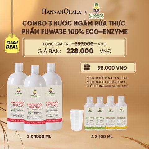  COMBO 3 CHAI NƯỚC NGÂM RỬA THỰC PHẨM FUWA3E LÀM SẠCH RAU CỦ QUẢ, KHỬ MÙI CÁ THỊT 1L - DEAL 4 - E25 