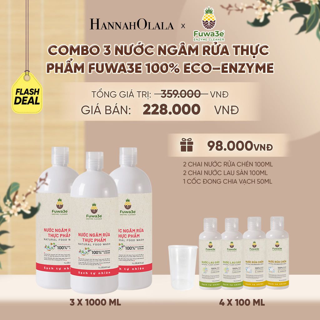  COMBO 3 CHAI NƯỚC NGÂM RỬA THỰC PHẨM FUWA3E LÀM SẠCH RAU CỦ QUẢ, KHỬ MÙI CÁ THỊT 1L - DEAL 4 - A2177 