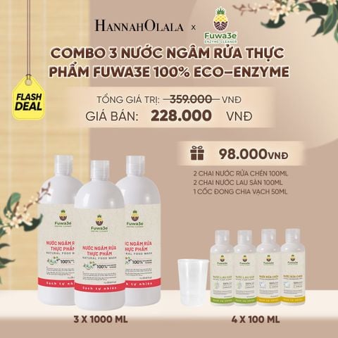  COMBO 3 CHAI NƯỚC NGÂM RỬA THỰC PHẨM FUWA3E LÀM SẠCH RAU CỦ QUẢ, KHỬ MÙI CÁ THỊT 1L - DEAL 4 - A2177 