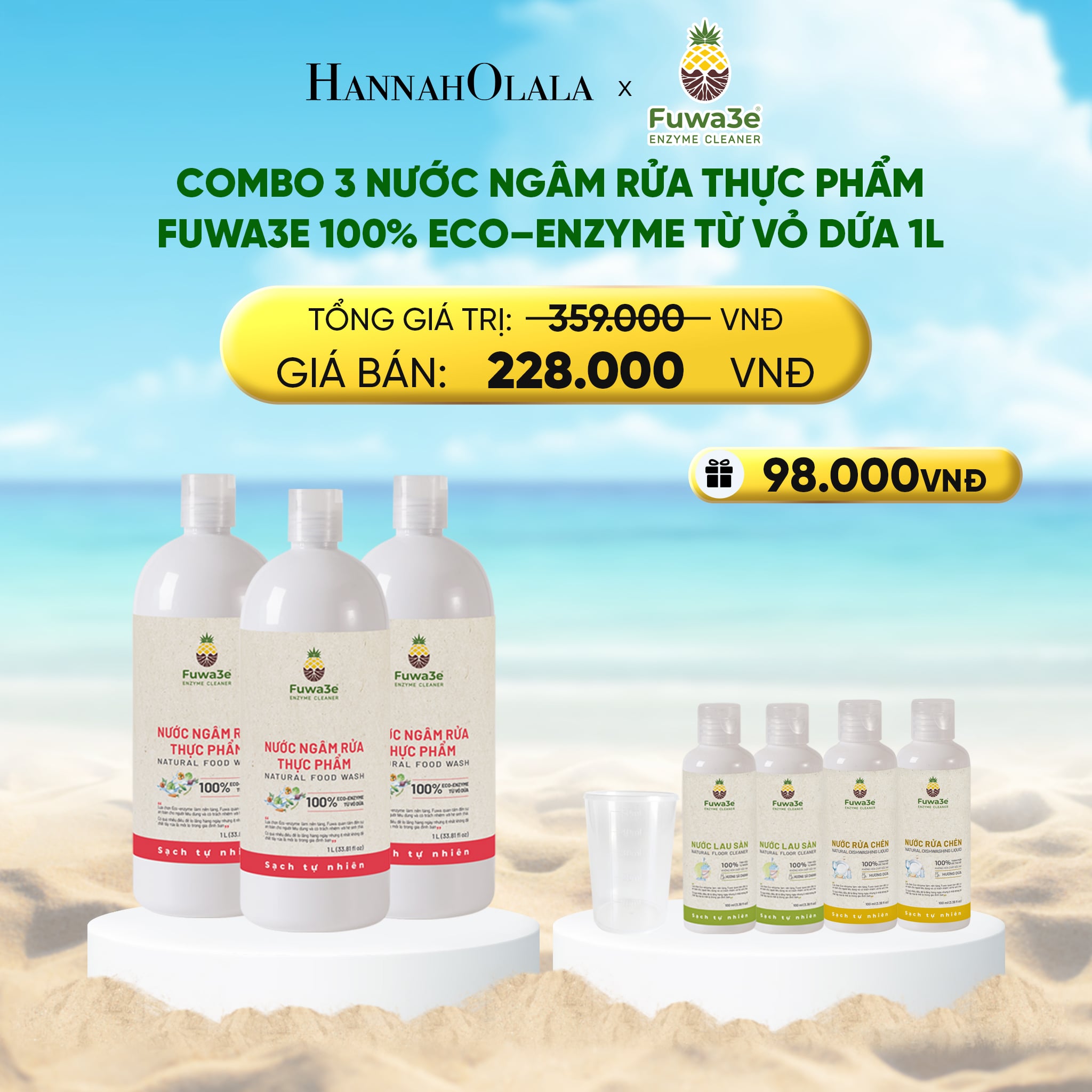 Combo Nước Ngâm Rửa Thực Phẩm FUWA3E 1L