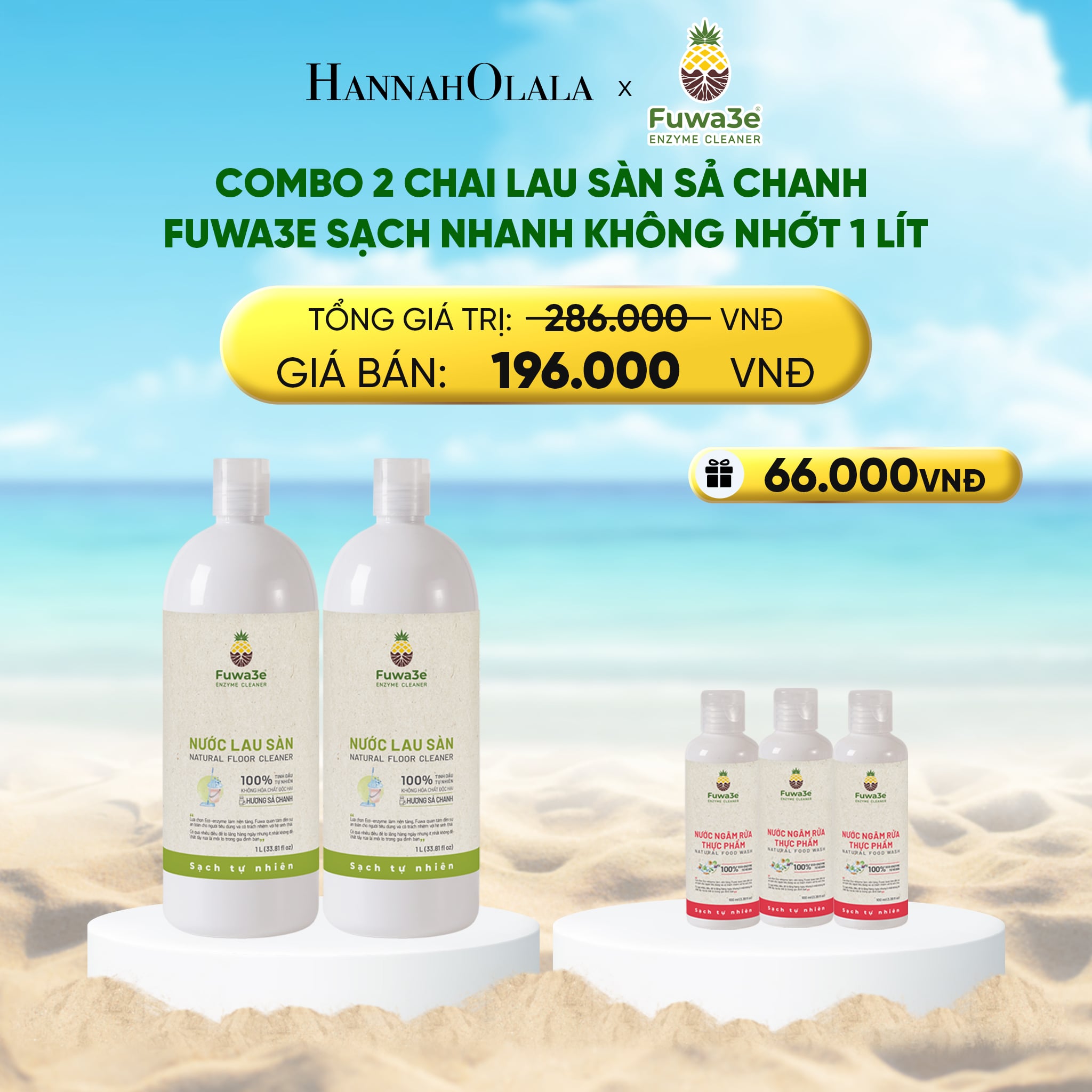 A1176_deal 5: combo 2 nước lau sàn sả chanh fuwa3e sạch nhanh không nhớt, khử mùi hiệu quả 1l