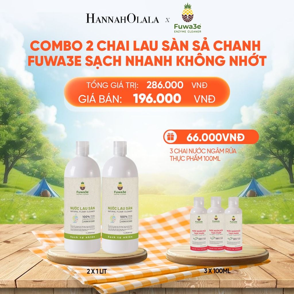  COMBO 2 NƯỚC LAU SÀN SẢ CHANH FUWA3E SẠCH NHANH KHÔNG NHỚT KHỬ MÙI HIỆU QUẢ 1L - DEAL 5 