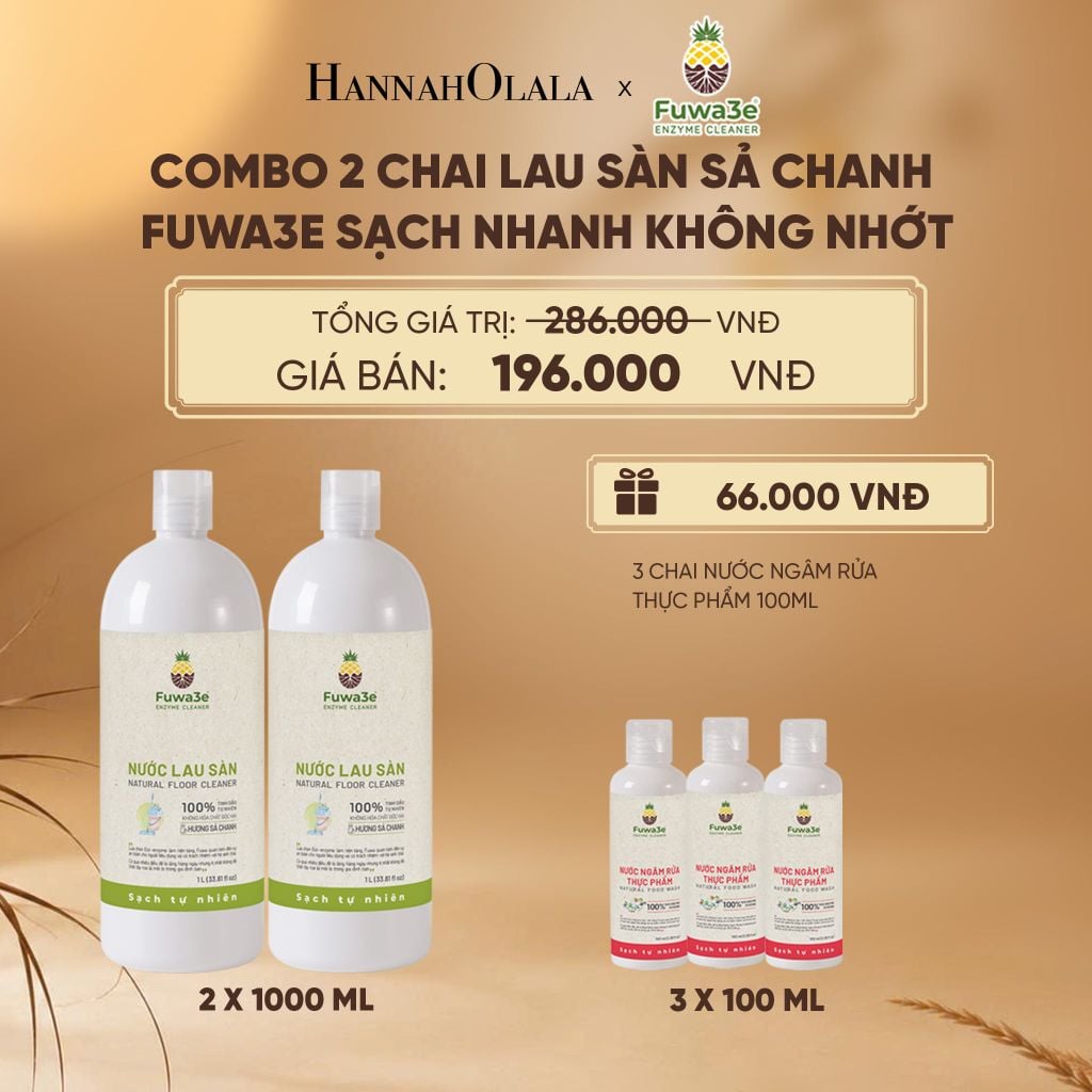  COMBO 2 NƯỚC LAU SÀN SẢ CHANH FUWA3E SẠCH NHANH KHÔNG NHỚT, KHỬ MÙI HIỆU QUẢ 1L - DEAL 5 - E26 