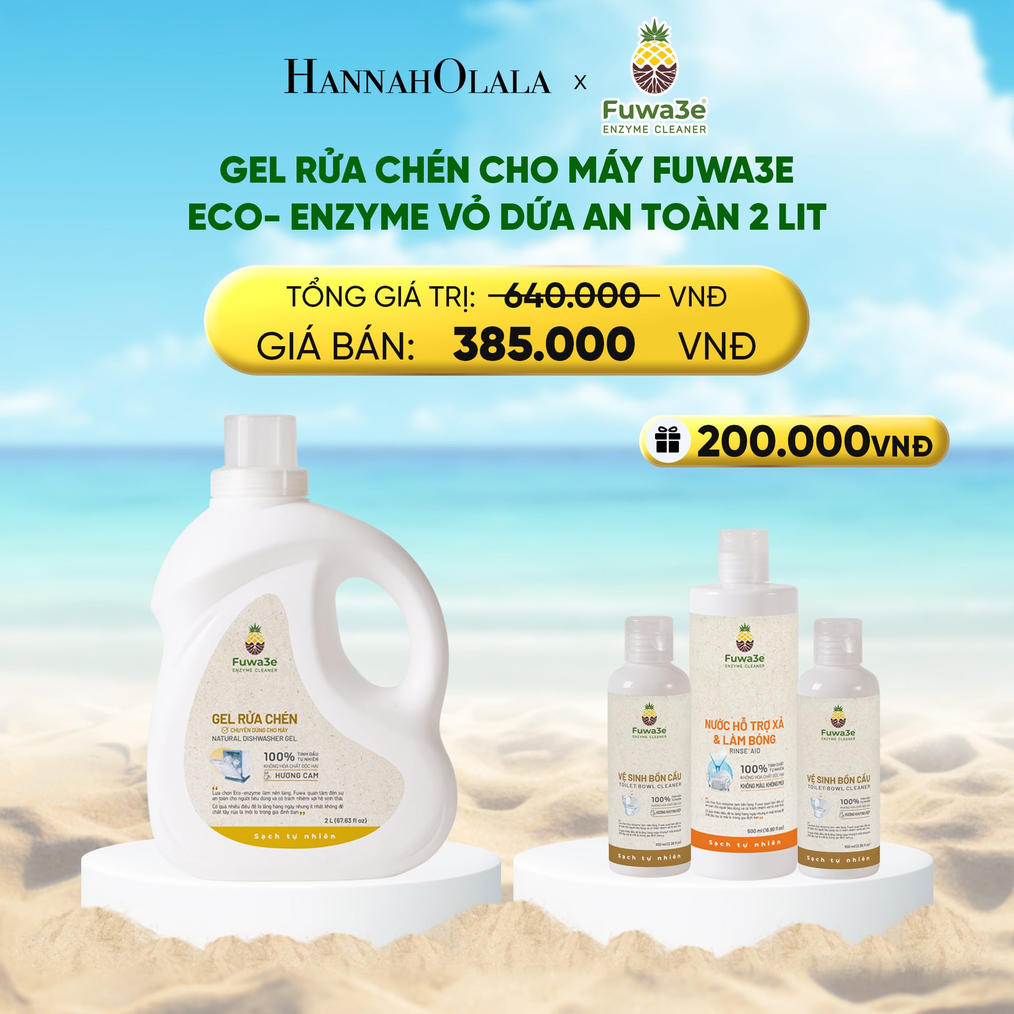 A1171_deal 6: gel rửa chén cho máy fuwa3e 100% eco- enzyme vỏ dứa an toàn 2lít