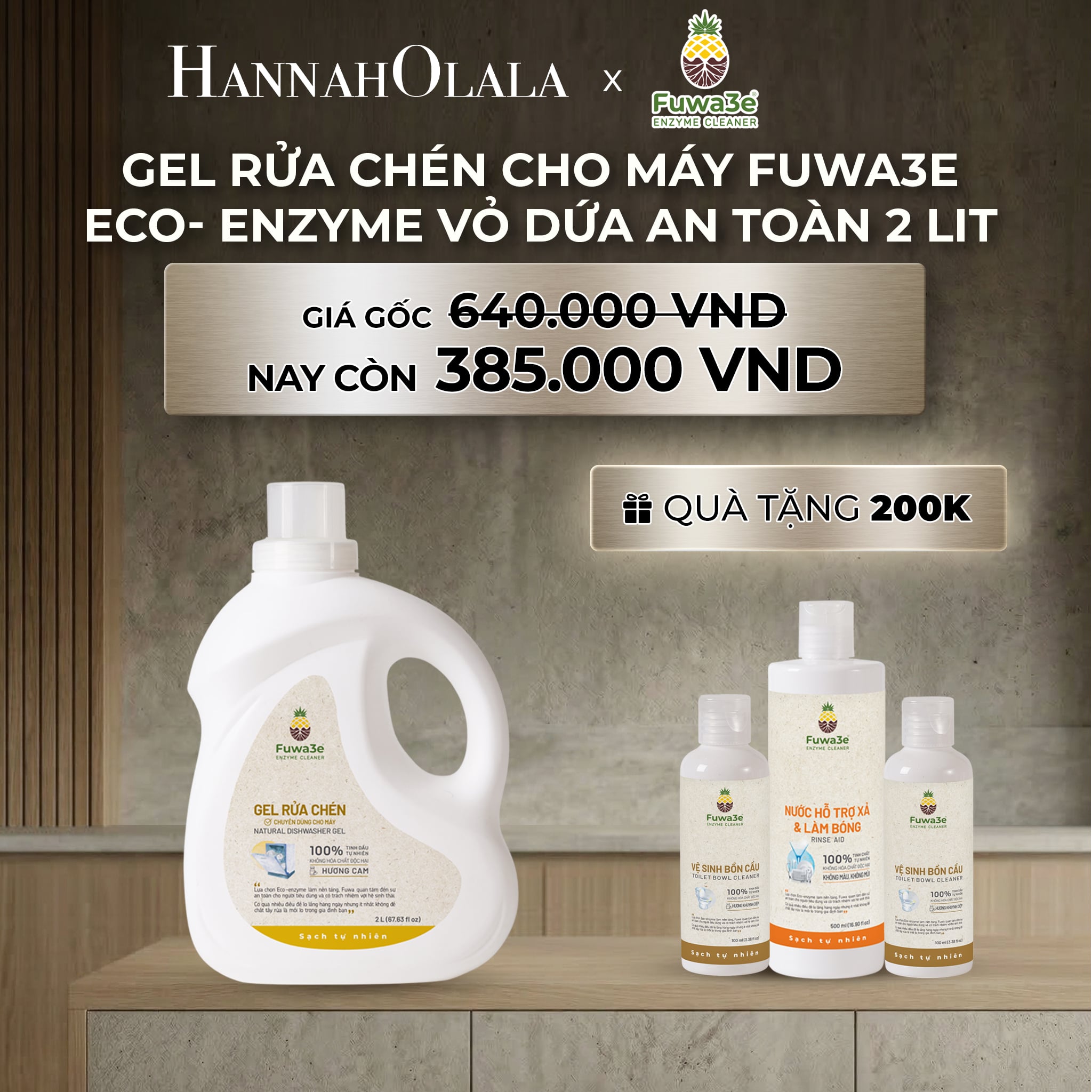 B299_deal 6: gel rửa chén cho máy fuwa3e 100% eco- enzyme vỏ dứa an toàn 2lít