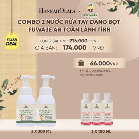  COMBO 2 NƯỚC RỬA TAY DẠNG BỌT FUWA3E 100% ECO-ENZYME TỪ VỎ DỨA 300ML - DEAL 7 - A2180 