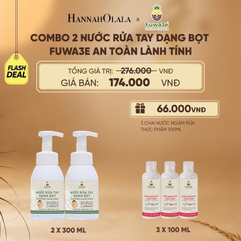  COMBO 2 NƯỚC RỬA TAY DẠNG BỌT FUWA3E 100% ECO-ENZYME TỪ VỎ DỨA 300ML - DEAL 7 - E39 