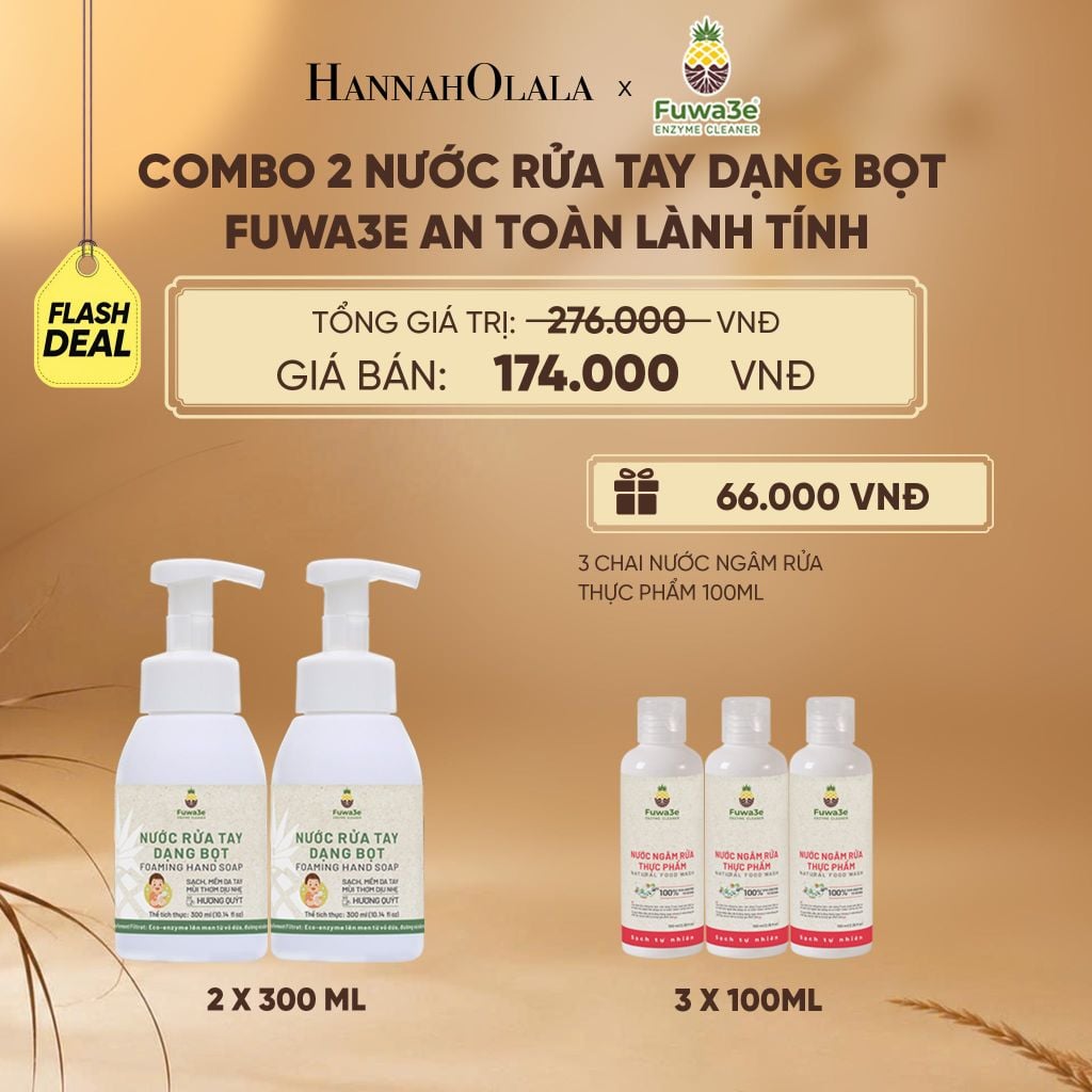  COMBO 2 NƯỚC RỬA TAY DẠNG BỌT FUWA3E 100% ECO-ENZYME TỪ VỎ DỨA 300ML - DEAL 7 - E28 