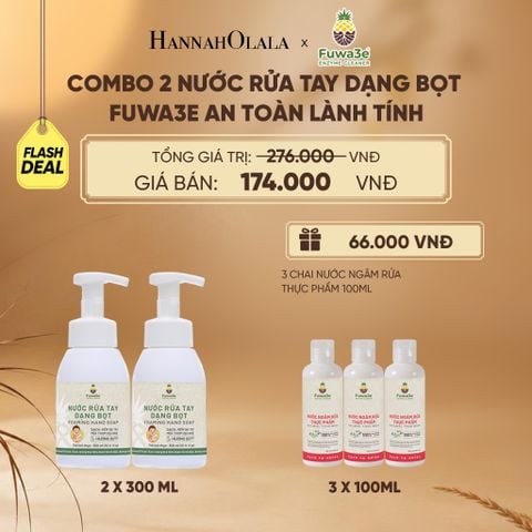  COMBO 2 NƯỚC RỬA TAY DẠNG BỌT FUWA3E 100% ECO-ENZYME TỪ VỎ DỨA 300ML - DEAL 7 - E28 