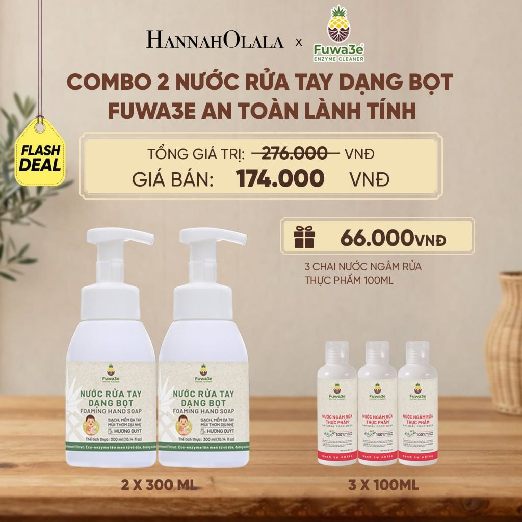  COMBO 2 NƯỚC RỬA TAY DẠNG BỌT FUWA3E 100% ECO - ENZYME TỪ VỎ DỨA 300ML - DEAL 7 - D202 