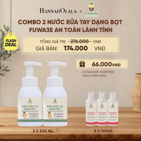  COMBO 2 NƯỚC RỬA TAY DẠNG BỌT FUWA3E 100% ECO - ENZYME TỪ VỎ DỨA 300ML - DEAL 7 - D202 