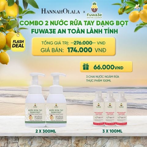  COMBO 2 NƯỚC RỬA TAY DẠNG BỌT FUWA3E 100% ECO-ENZYME TỪ VỎ DỨA 300ML - DEAL 7 
