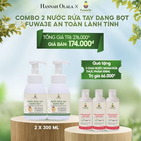  E18_DEAL 7: COMBO 2 NƯỚC RỬA TAY DẠNG BỌT FUWA3E 100% ECO - ENZYME TỪ VỎ DỨA 300ML 
