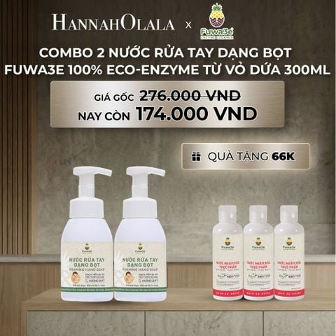  DEAL 7: COMBO 2 NƯỚC RỬA TAY DẠNG BỌT FUWA3E 100% ECO - ENZYME TỪ VỎ DỨA 300ML 