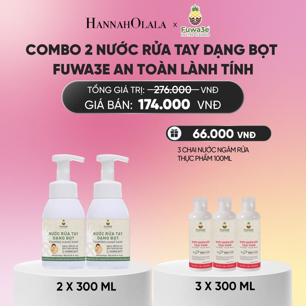  COMBO 2 NƯỚC RỬA TAY DẠNG BỌT FUWA3E 100% ECO-ENZYME TỪ VỎ DỨA 300ML - DEAL 7_A1515 