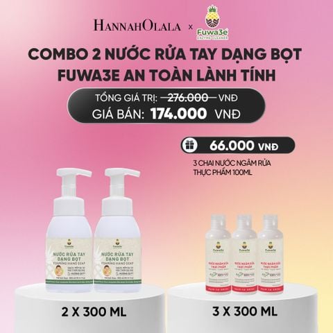  COMBO 2 NƯỚC RỬA TAY DẠNG BỌT FUWA3E 100% ECO-ENZYME TỪ VỎ DỨA 300ML - DEAL 7_A1515 