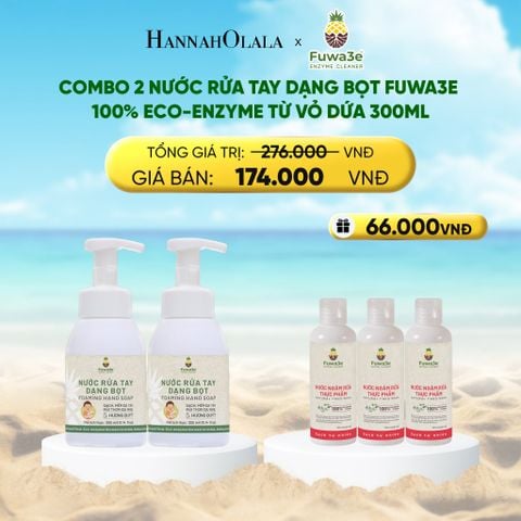  DEAL 7: COMBO 2 NƯỚC RỬA TAY DẠNG BỌT FUWA3E 100% ECO - ENZYME TỪ VỎ DỨA 300ML 